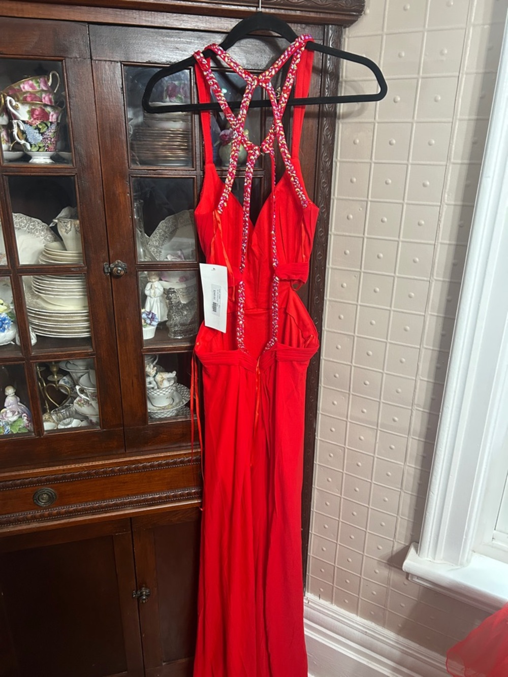 Prom: Red Ruched Prom Dress with Embellished Straps NWT - Picture 5 of 11